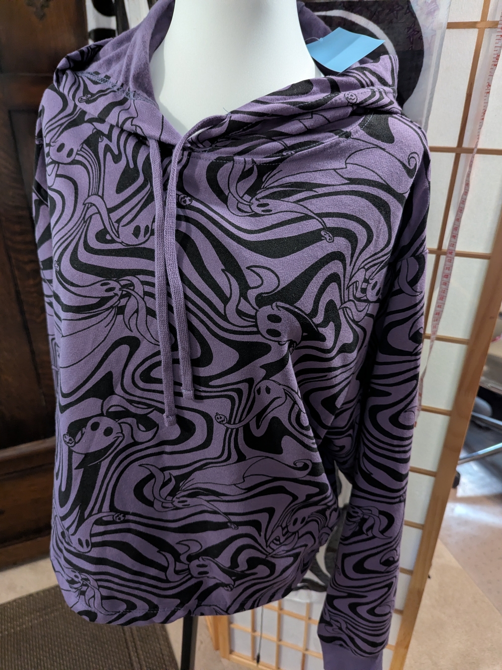Purple Ghost-Print Hooded Sweatshirt for Women